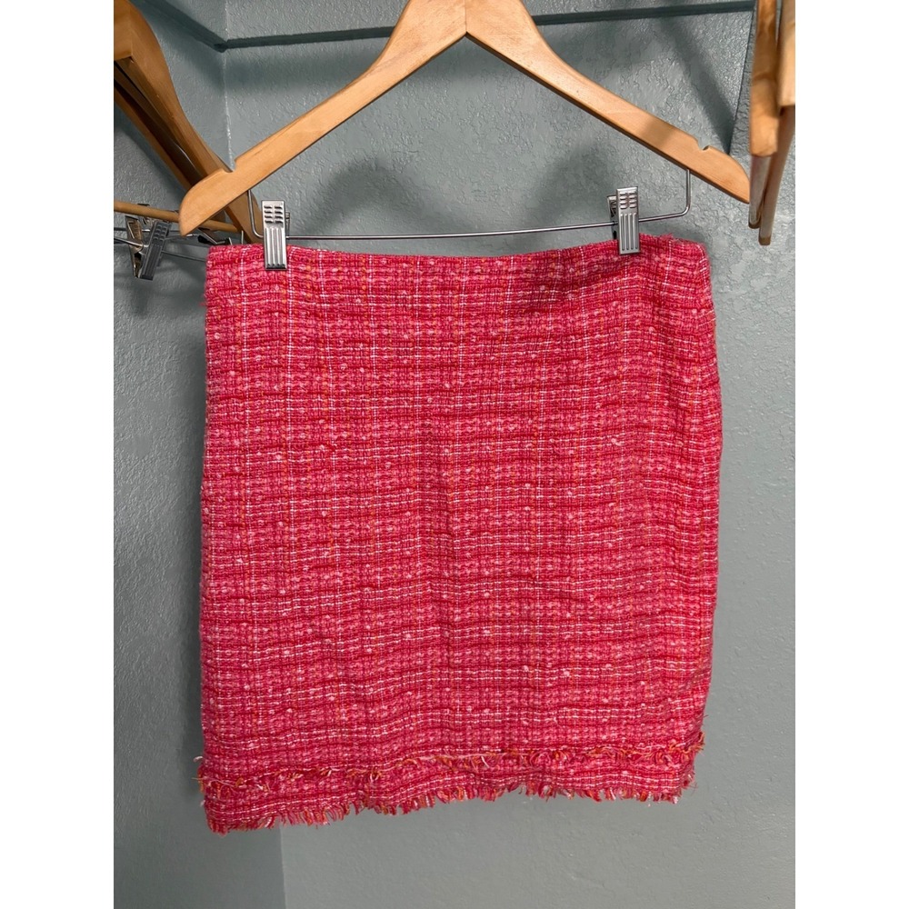 Laundry by Shelli Segal Pink Tweed Mini Skirt Frayed Hem Size 8 Pencil Skirt